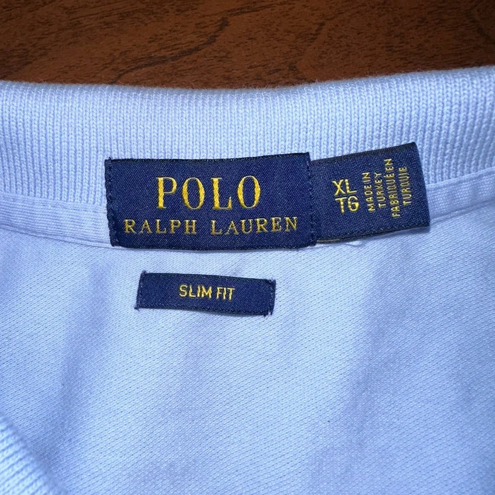 Polo Ralph Lauren Light Blue XL SLIM FIT Short Sleeve Polo Shirt White Pony Logo
